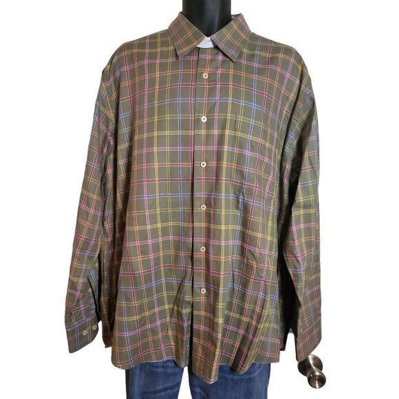 Alan Flusser‎ Button Up Shirt Men Sz XL Multicolor Plaid Long Sleeve - Picture 1 of 6